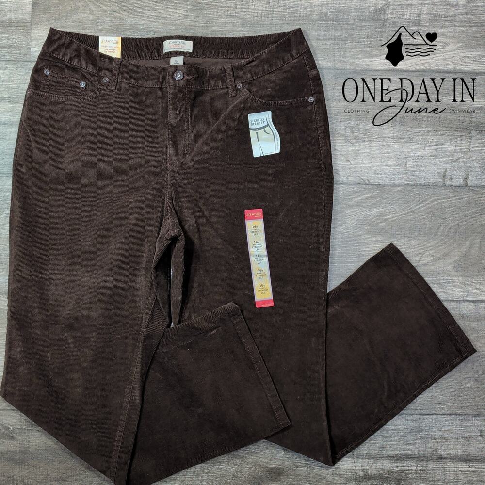 St. John's Bay Plus Size Straight Leg Corduroy Pants Brown NWT Size 16W